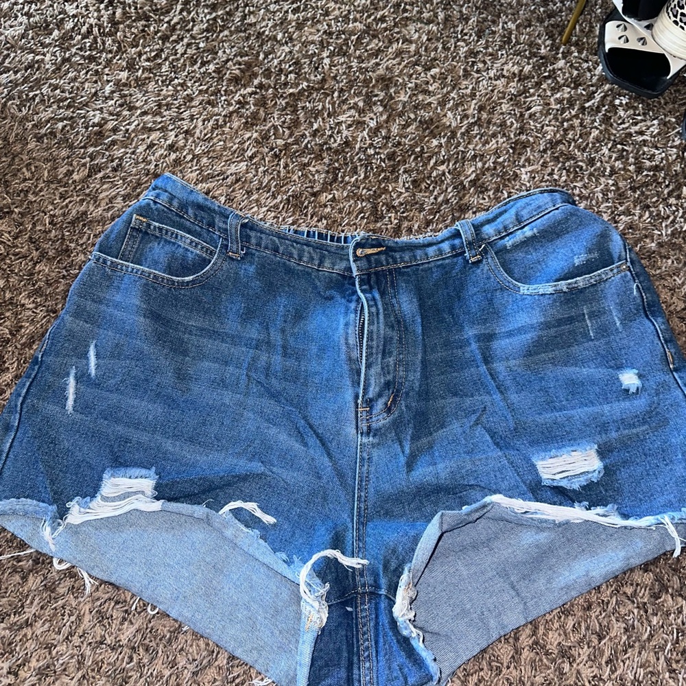 SHEIN Blue Distressed Jean Shorts